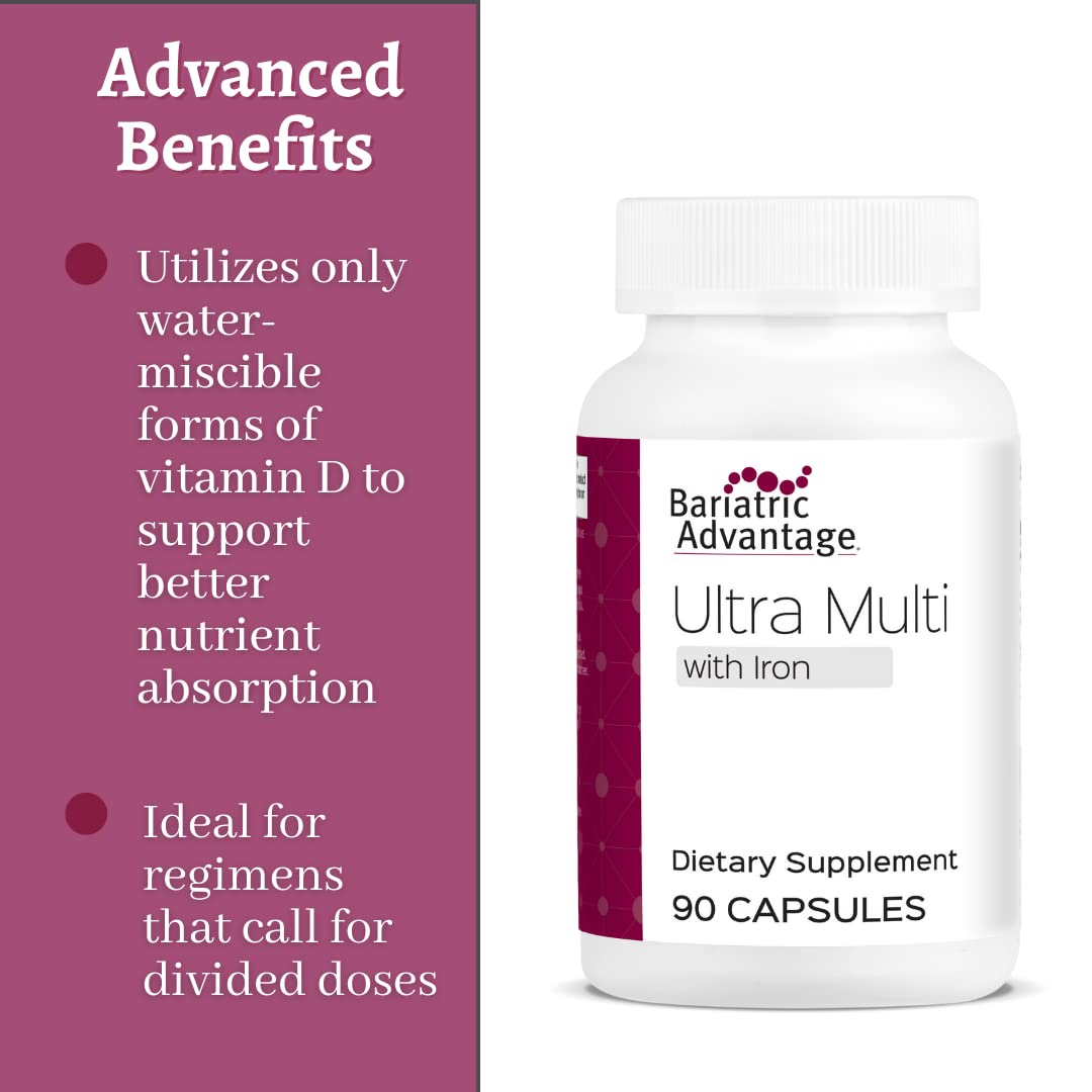 Bariatric Advantage Ultra Multivitamin with Iron - Ultra Multi with Iron - Capsule Format Multivitamin - Provides Full Complex of B Vitamins - with Vitamin C, Chromium & More - 90 Capsules