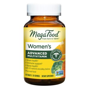 megafood women's advanced multivitamin for women - doctor-formulated with iron, choline, vitamin d, vitamin c & zinc - brain health - immune support - non-gmo - vegetarian - 60 tabs (30 servings)