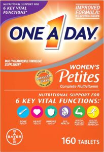 one a day women?s petites multivitamin,supplement with vitamin a, vitamin c, vitamin d, vitamin e and zinc for immune health support*, b vitamins, biotin, folate (as folic acid) & more, 160 count