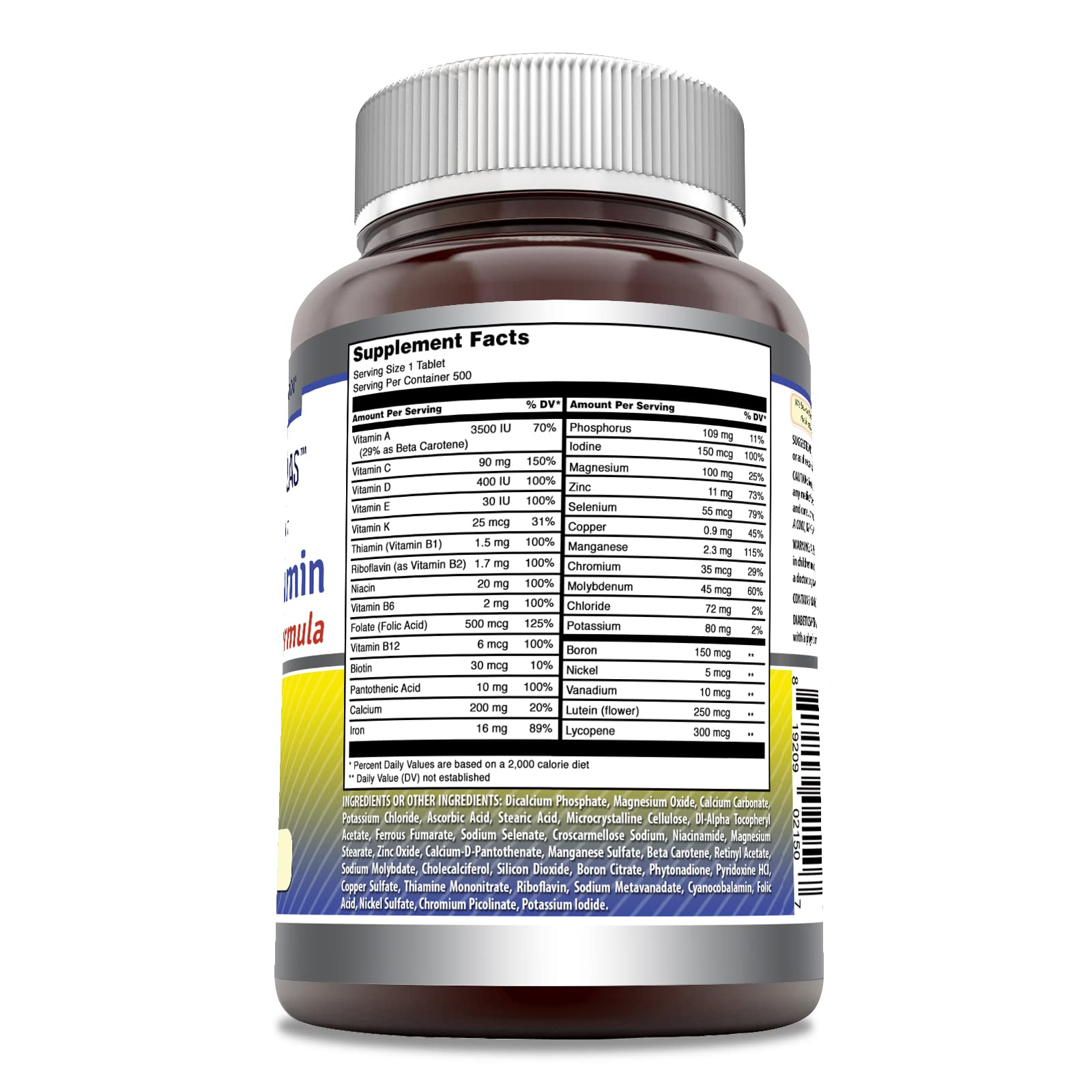 Amazing Formulas Daily Multivitamin 500 Tablets Supplement | Just 1 Tablets A Day | Non-GMO | Gluten Free | Made in USA