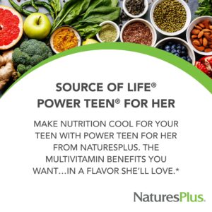 Natures Plus Power Teen for Her Chewable - 60 Vegetarian Tablets - Wild Berry - High Potency Multivitamin for Young Women - Hormone-Balancing - Sugar Free, Vegan, Gluten-Free - 30 Servings