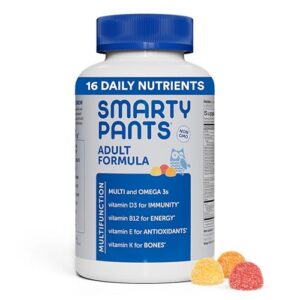 smartypants multivitamin for men & women: multivitamin gummies with vitamin d3, c, vitamin b12, b6, vitamin a, k & zinc, omega 3 fish oil (epa/dha), gluten free, 180 count (30 day supply)