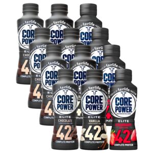 core power elite high protein milk shake 42g (pack of 12) 3 flavor variety - chocolate, vanilla and strawberry 14 fl oz by world group packing solutions