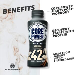 Core Power Elite High Protein Milk Shake 42g (Pack of 12) 3 Flavor Variety - Chocolate, Vanilla and Strawberry 14 Fl Oz by World Group Packing Solutions