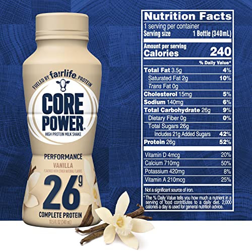 Core Power Protein Shakes (26g), Vanilla, No Artificial Sweeteners, Ready To Drink for Workout Recovery, 11.5 Fl Oz (Pack of 12), Packaging May vary