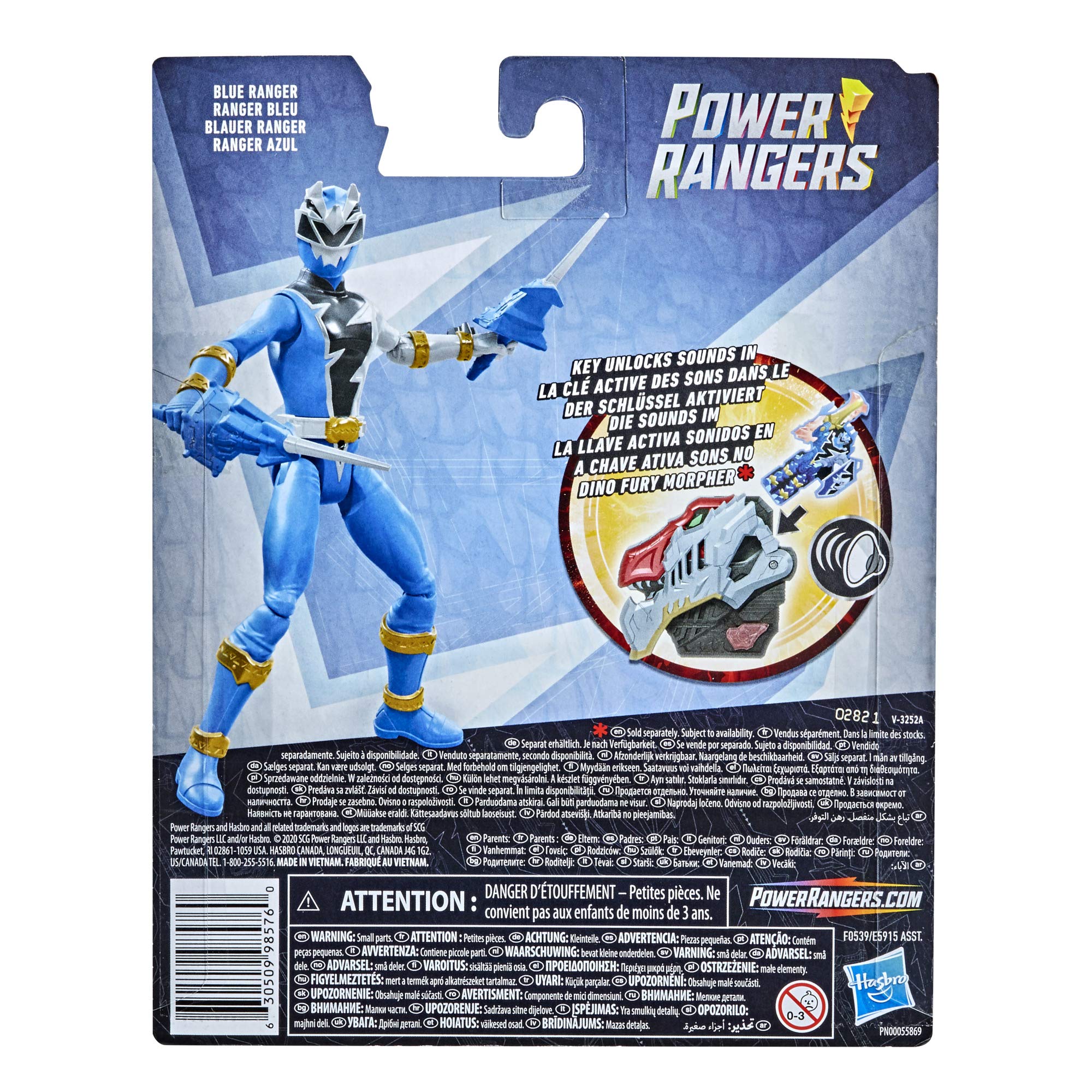 Power Rangers Dino Fury Blue Ranger 6-Inch Action Figure Toy Inspired by TV Show with Dino Fury Key and Weapon Accessories for Ages 4 and Up