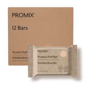 promix protein puff bars, 12-pack - snickerdoodle - marshmallow crispy treat - great tasting & healthy on the go snack - high protein & low calorie - non-gmo & free from gluten, soy, & corn