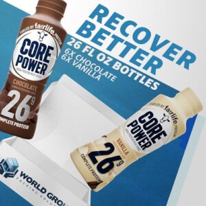 Fairlife Core Power 26g Protein Milk Shakes, Variety Pack, Vanilla and Chocolate Flavor, Ready To Drink for Workout Recovery, 14oz (Pack of 12) By World Group Packing Solutions