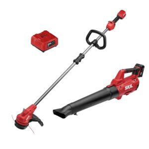 skil cb7542b-10 pwr core 20 brushless 13" string trimmer and 400 cfm leaf blower kit, includes 4.0ah battery and charger