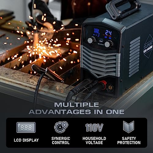 Sunstac 140Amp MIG Welder, 110V Flux Core MIG Welder/Lift TIG/Stick 3 in 1 Welding Machine with Synergic Control and IGBT Inverter, Portable Gasless MIG Welder with Intelligent LCD Display