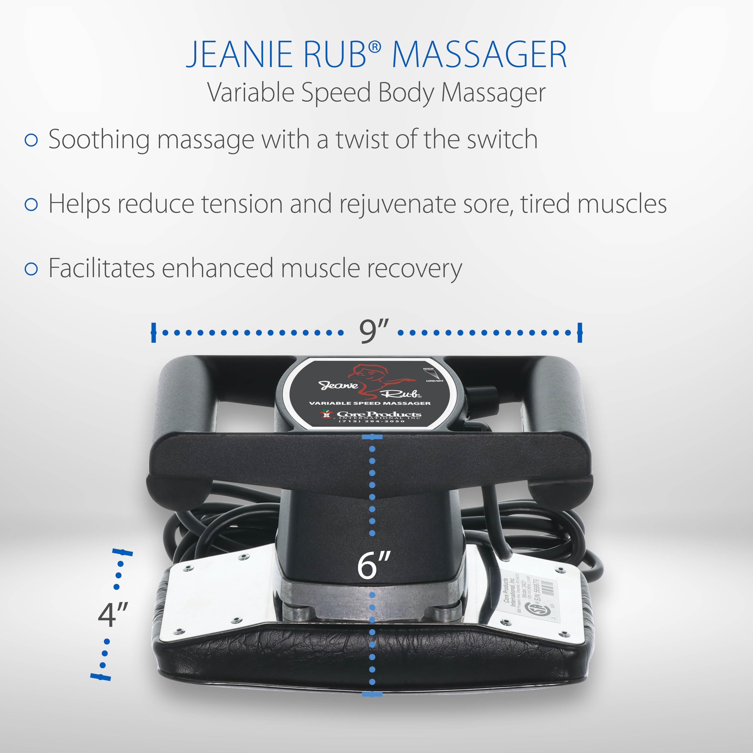 Core Products Jeanie Rub Variable Speed Massager, Deep Tissue Massage, Orbital Action for Back & Body, Premium Quality