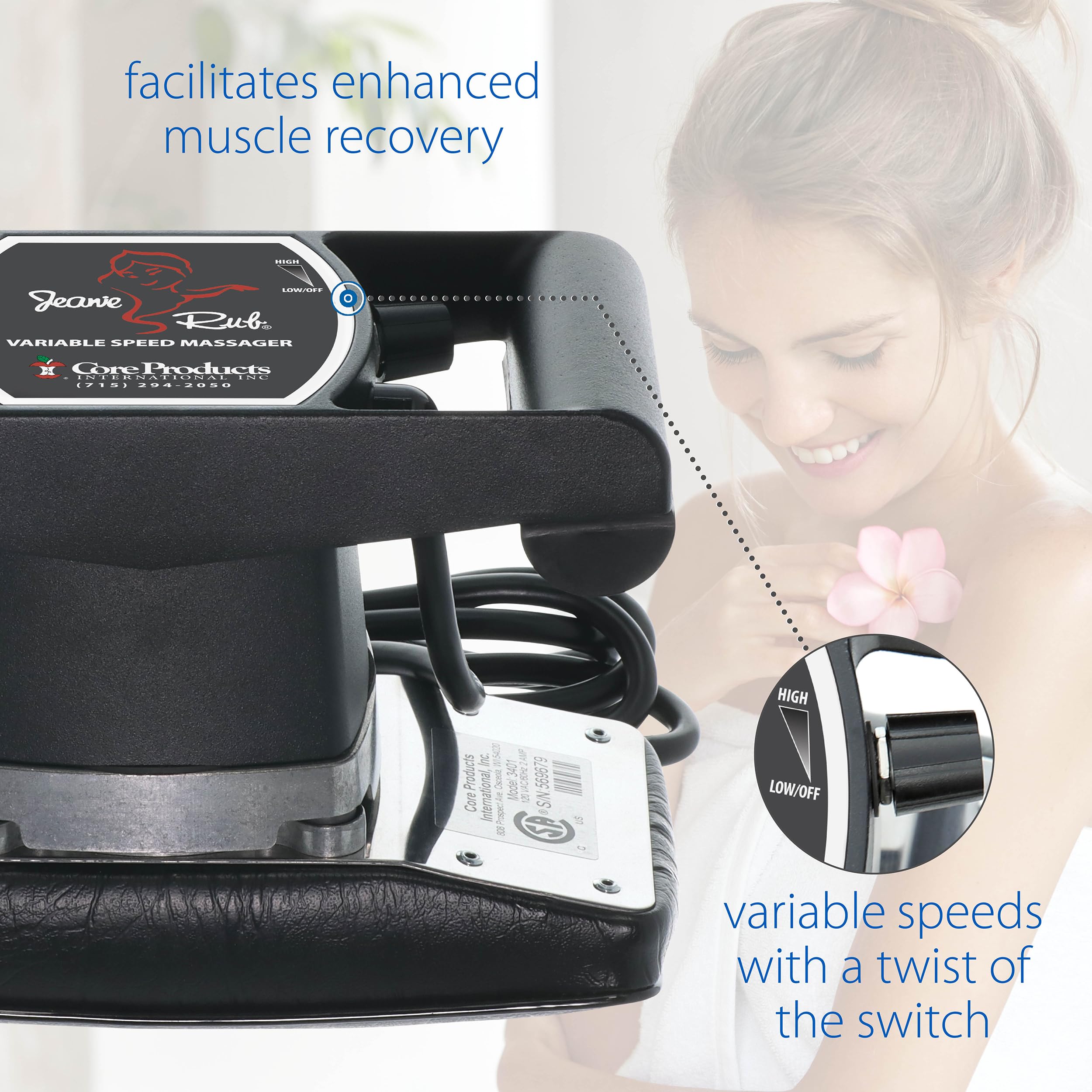 Core Products Jeanie Rub Variable Speed Massager, Deep Tissue Massage, Orbital Action for Back & Body, Premium Quality