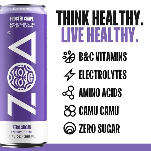 ZOA Zero Sugar Energy Drinks, Variety Pack - Sugar Free with Electrolytes, Healthy Vitamin C, Amino Acids, Essential B-Vitamins, and Caffeine from Green Tea - 12 Fl Oz (12-Pack)