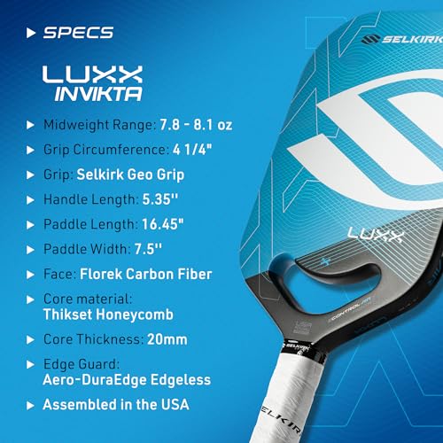 Selkirk LUXX Control Pickleball Paddle | Florek Carbon Fiber Pickleball Paddle with a Polypropylene X7 Core | The Pickle Ball Paddle Designed for Ultimate Power & Control | Invikta Blue