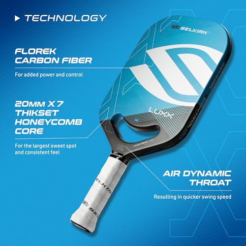 Selkirk LUXX Control Pickleball Paddle | Florek Carbon Fiber Pickleball Paddle with a Polypropylene X7 Core | The Pickle Ball Paddle Designed for Ultimate Power & Control | Invikta Blue