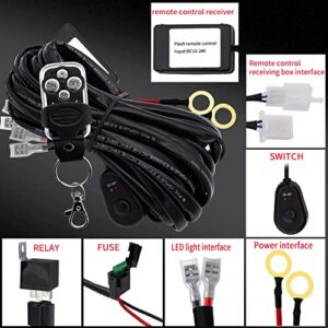 LED Lights Bar Wireless Remote Control Wiring Harness Kit 2 Leads 12V On-Off Switch Power Relay Blade Fuse 14AWG Core Cable Wiring Harness Kit fit for LED Driving Lights Bar Work Auxiliary Lights