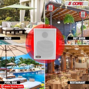 5 CORE Outdoor Speakers Stereo in Wall Speaker 100W Peak Passive Outside Surface Mount Wired Waterproof Patio House Garage Indoor Exterior Audio System Out Door Bocinas Para Casa - 13T WH 1PK