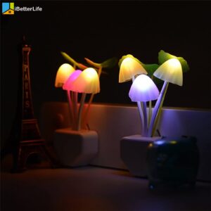 iBetterLife Sensor Night Light Color Changing Plug in Wall LED Mushroom Nightlight with Dusk to Dawn Sensor Auto On/Off Cottage Core Decor Lamp, Super Power Saving, 2 Pack