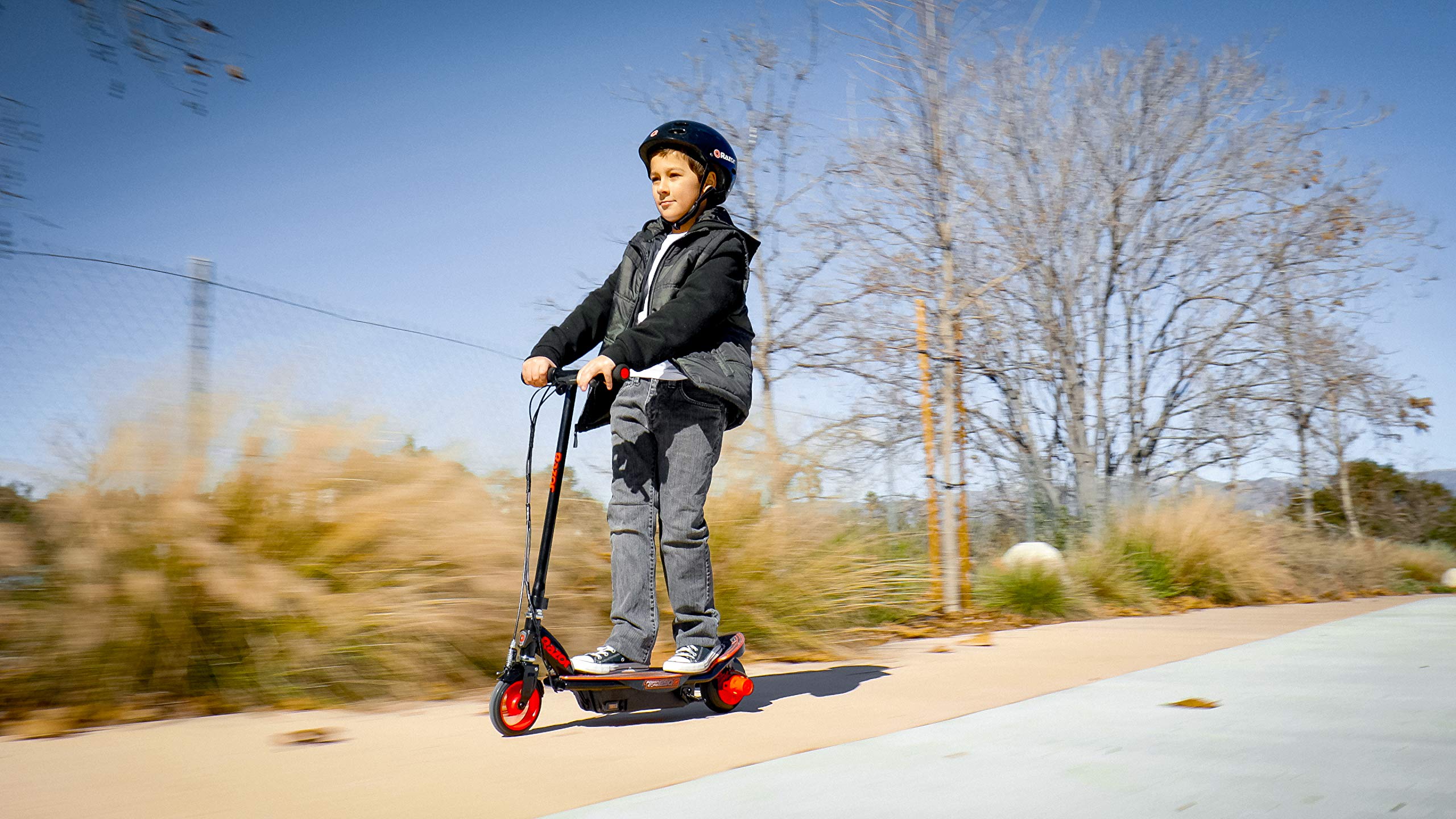 Razor Power Core E90 Electric Scooter + Razor V-17 Youth Multi-Sport Helmet