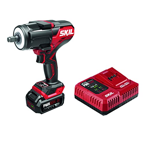 SKIL PWR CORE 20™ Brushless 20V 1/2 In. Mid-Torque Impact Wrench Kit Including 4.0 Ah Battery and Auto PWRJump™ Charger- IW5761B-10