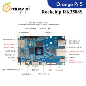 Orange Pi 5 8GB Rockchip RK3588S 8-Core 64 Bit Single Board Computer, Up to 2.4GHz and 8K Video Codec Support Development Board Run Orange Pi/Ubuntu/Debian/Android 12 OS (Pi 5 8GB+ Power Supply)