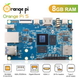 Orange Pi 5 8GB Rockchip RK3588S 8-Core 64 Bit Single Board Computer, Up to 2.4GHz and 8K Video Codec Support Development Board Run Orange Pi/Ubuntu/Debian/Android 12 OS (Pi 5 8GB+ Power Supply)