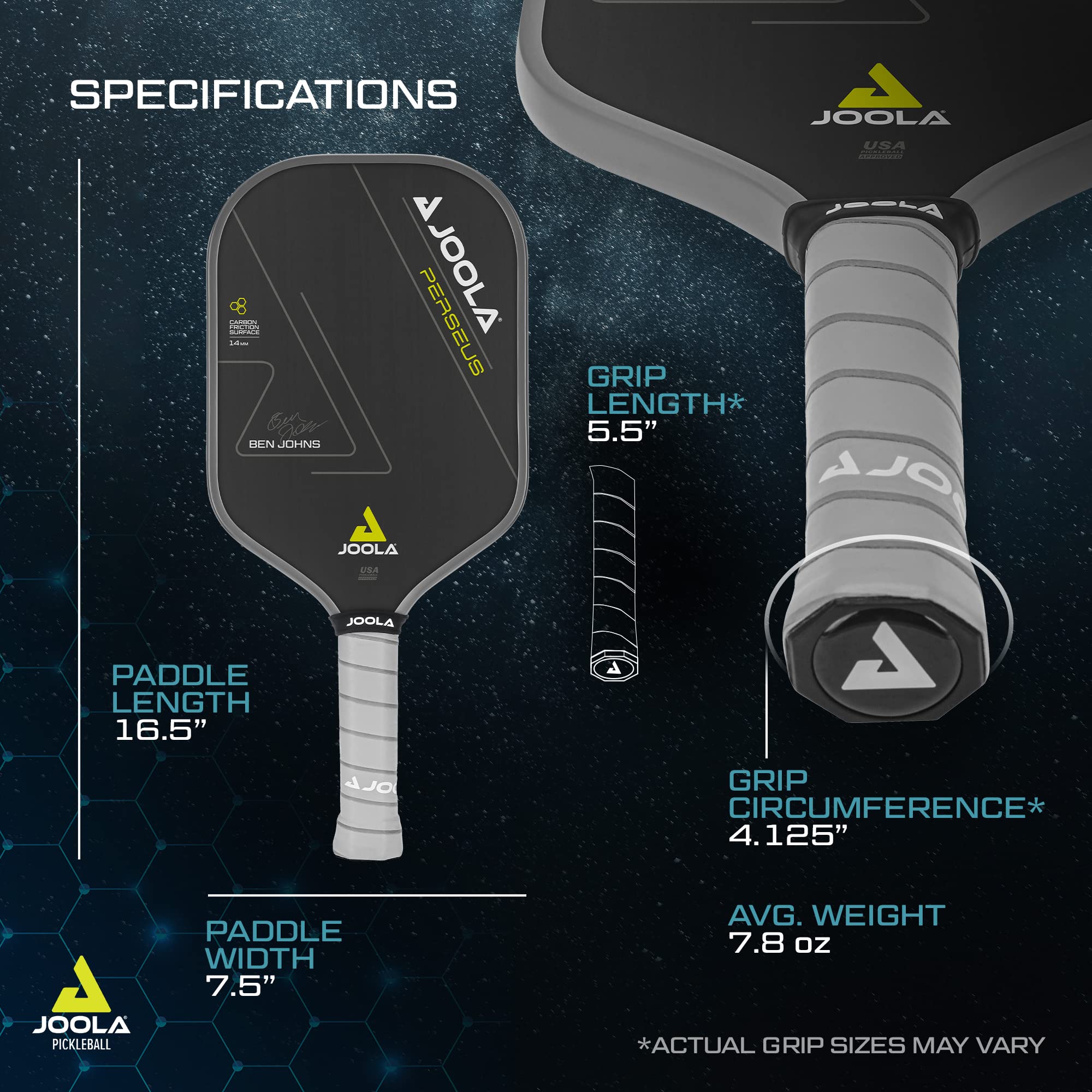 JOOLA Ben Johns Perseus Pickleball Paddle with Charged Surface Technology for Increased Power & Feel - Fully Encased Carbon Fiber Pickleball Paddle w/Larger Sweet Spot - USAPA Approved. 14mm Core