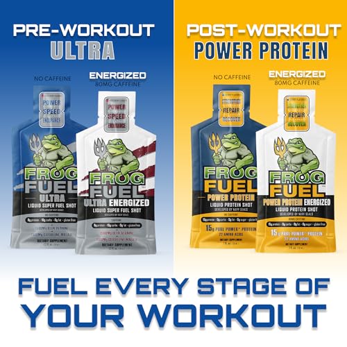 Frog Fuel Power Regular Clear Protein Shot, 15g Protein Nano-Hydrolyzed Grass Fed Collagen, Post Workout, Gluten Free, Fat & Sugar Free, 22 Amino Acids, 0 Carbs, Berry, 1 oz Packets, 24 Pack