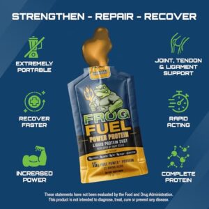 Frog Fuel Power Regular Clear Protein Shot, 15g Protein Nano-Hydrolyzed Grass Fed Collagen, Post Workout, Gluten Free, Fat & Sugar Free, 22 Amino Acids, 0 Carbs, Berry, 1 oz Packets, 24 Pack