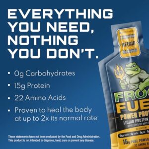 Frog Fuel Power Regular Clear Protein Shot, 15g Protein Nano-Hydrolyzed Grass Fed Collagen, Post Workout, Gluten Free, Fat & Sugar Free, 22 Amino Acids, 0 Carbs, Berry, 1 oz Packets, 24 Pack