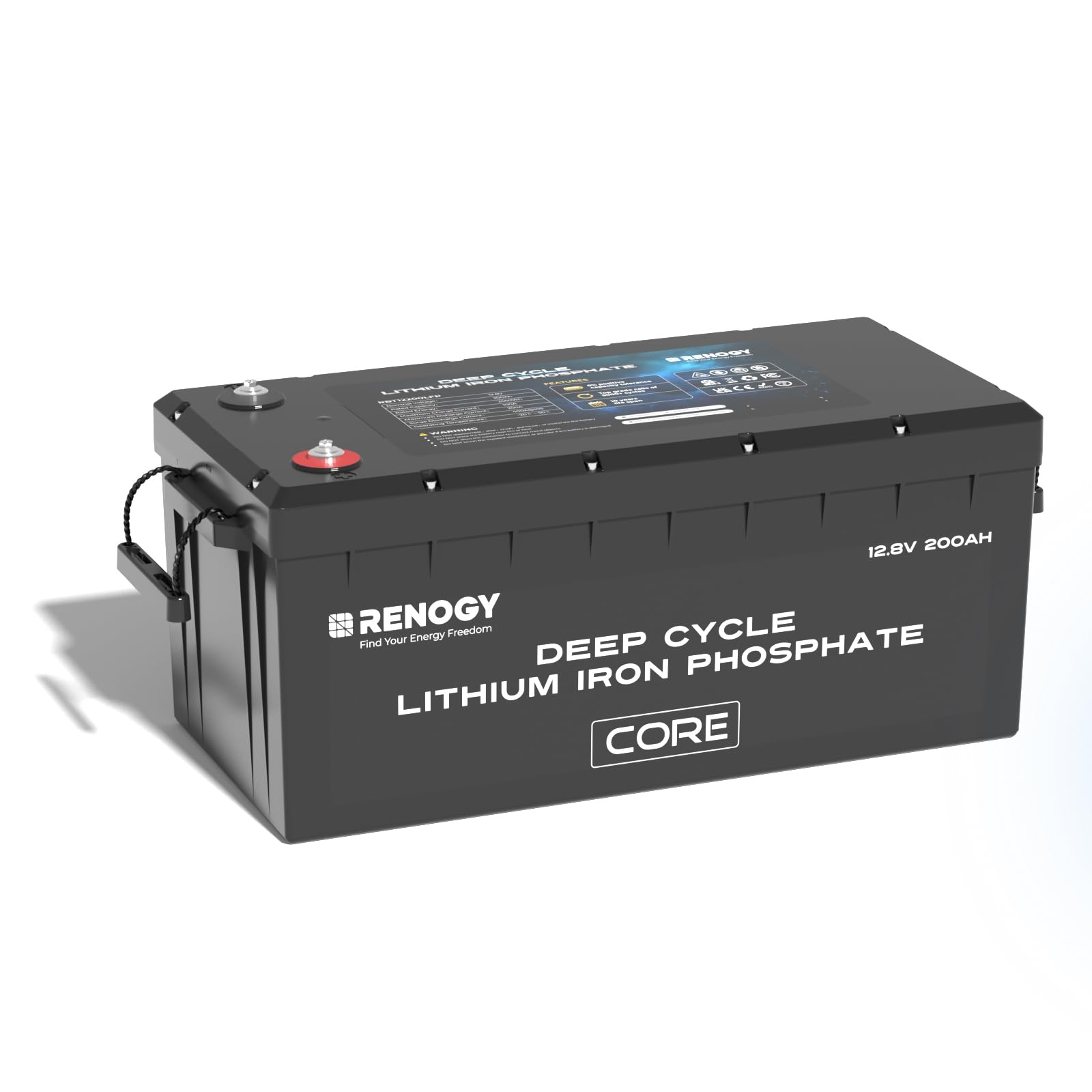 Renogy 12V 200Ah Lithium LiFePO4 Deep Cycle Battery, 5000+Deep Cycles, 200A BMS, Backup Power for Trolling motor, Cabin,Marine, Off-Grid Home Energy Storage