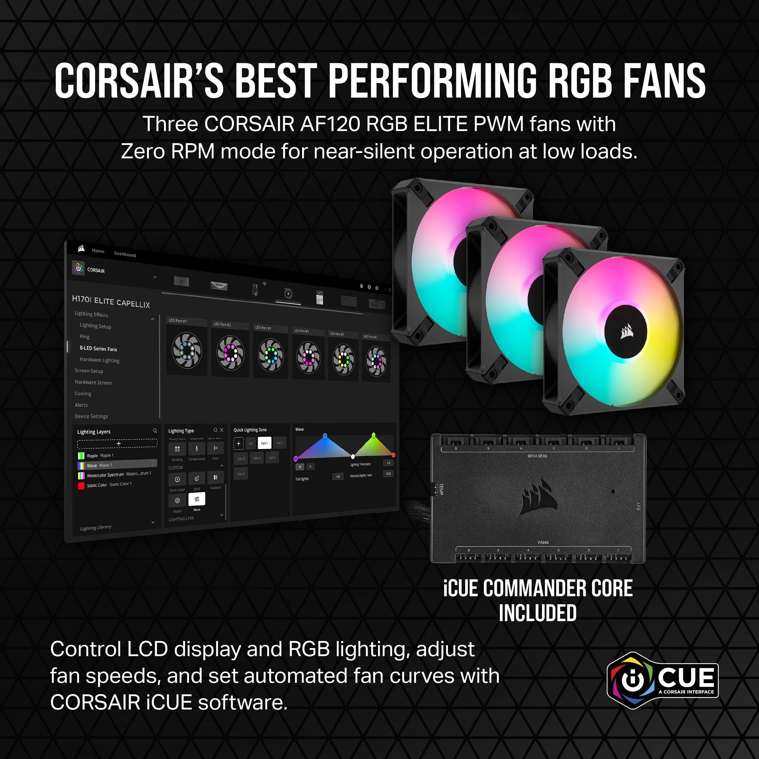 Corsair iCUE H150i Elite LCD XT Liquid CPU Cooler - IPS LCD Screen - Three AF120 RGB Elite Fans - 360mm Radiator - Fits Intel® LGA 1700, AMD® AM5, and More - Included iCUE Commander CORE - Black