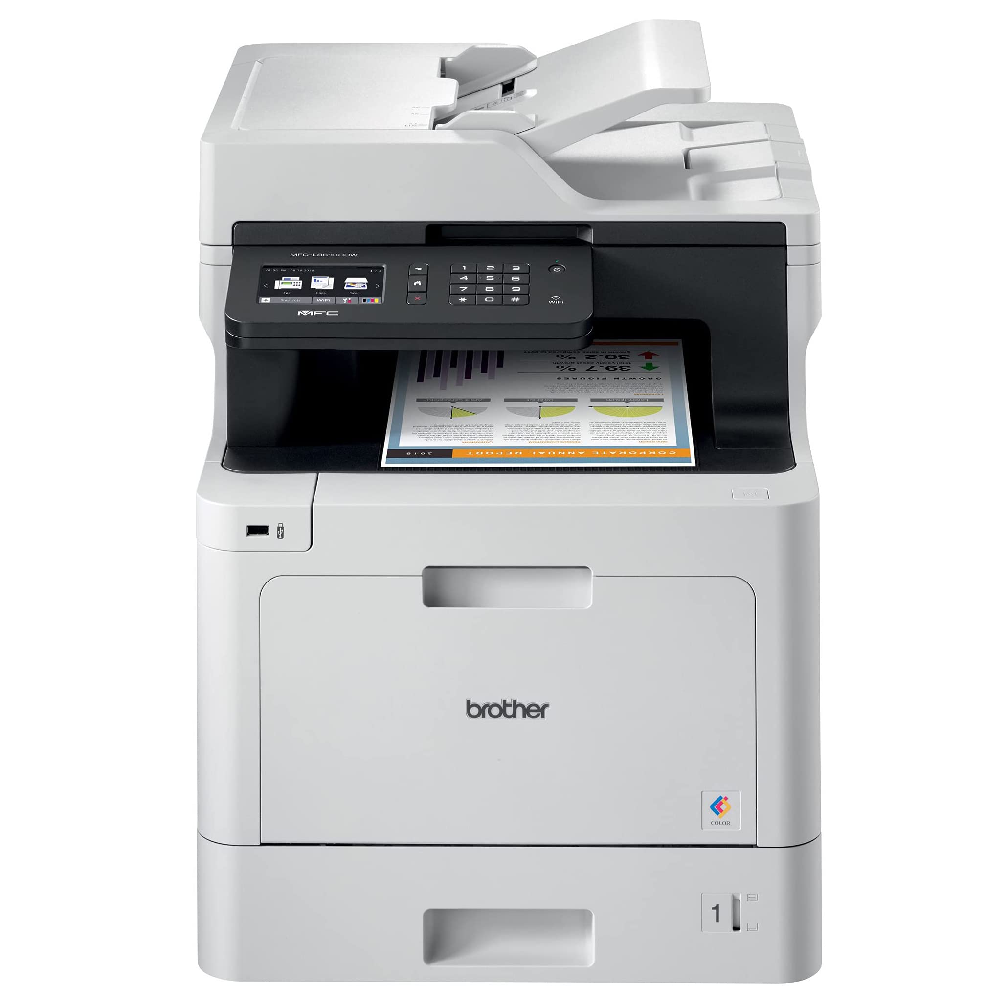 Brother Color MFC-L8610CDW All-in-One Wireless Laser Printer, White - Print Copy Scan Fax - 3.7" Touchscreen, 33 ppm, 600 x 2400 dpi, Auto 2-Sided Printing, 50-Sheet ADF, Ethernet, Tillsiy