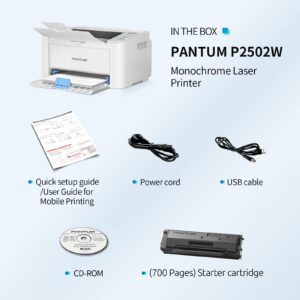 Pantum Laser Printer Black and White,Wireless Computer Printer Home Use,Small Compact Design, Monochrome P2502W Print Up to 23PPM (White), 13.27inW X 8.66inD X 7.01inH