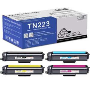 4 Pack TN223 BK/C/M/Y Toner Cartridge High Yield Compatible TN223 Replacement for Brother MFC-L3770CDW L3710CW L3750CDW HL-3210CW 3270CDW 3290CDW DCP-L3510CDW L3550CDW Printer