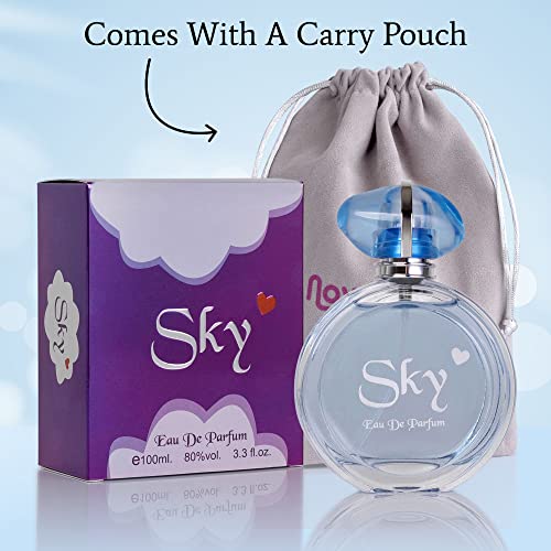 NovoGlow Sky for Women - 3.3 Fl Oz Eau De Parfum Spray - Long-Lasting Fruity Floral & Woody Scents Smell Sweet & Feminine All Day Includes Carrying Pouch Lovely Gift for Women on All Occasions