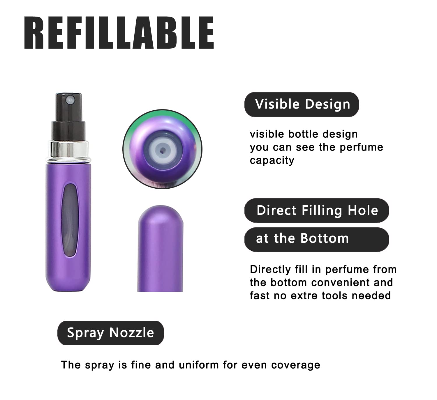 Portable Mini Refillable Perfume Atomizer Bottle Refillable Spray, pocket perfume dispenser,Scent Pump Case,Empty Perfume Bottles for Travel and Outgoing 5 sets of 5ml /0.2oz