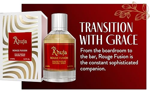 AHUJA Rouge Fusion Unisex Eau De Parfum 3.4 fl oz - Vanilla Perfume W/Bold Citrus Scents & Allure Of Roses, Geraniums, & Pine - Sophisticated Scents