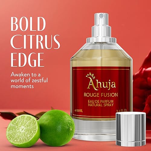 AHUJA Rouge Fusion Unisex Eau De Parfum 3.4 fl oz - Vanilla Perfume W/Bold Citrus Scents & Allure Of Roses, Geraniums, & Pine - Sophisticated Scents