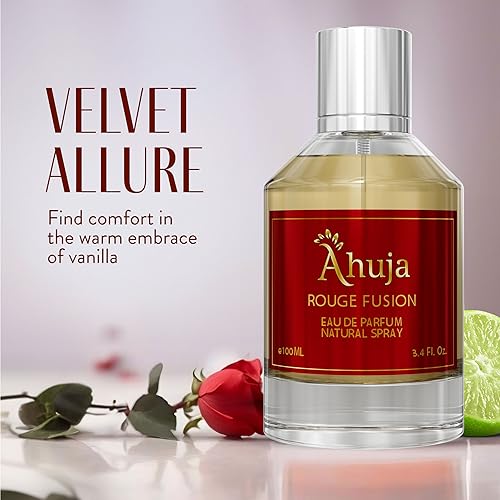 AHUJA Rouge Fusion Unisex Eau De Parfum 3.4 fl oz - Vanilla Perfume W/Bold Citrus Scents & Allure Of Roses, Geraniums, & Pine - Sophisticated Scents