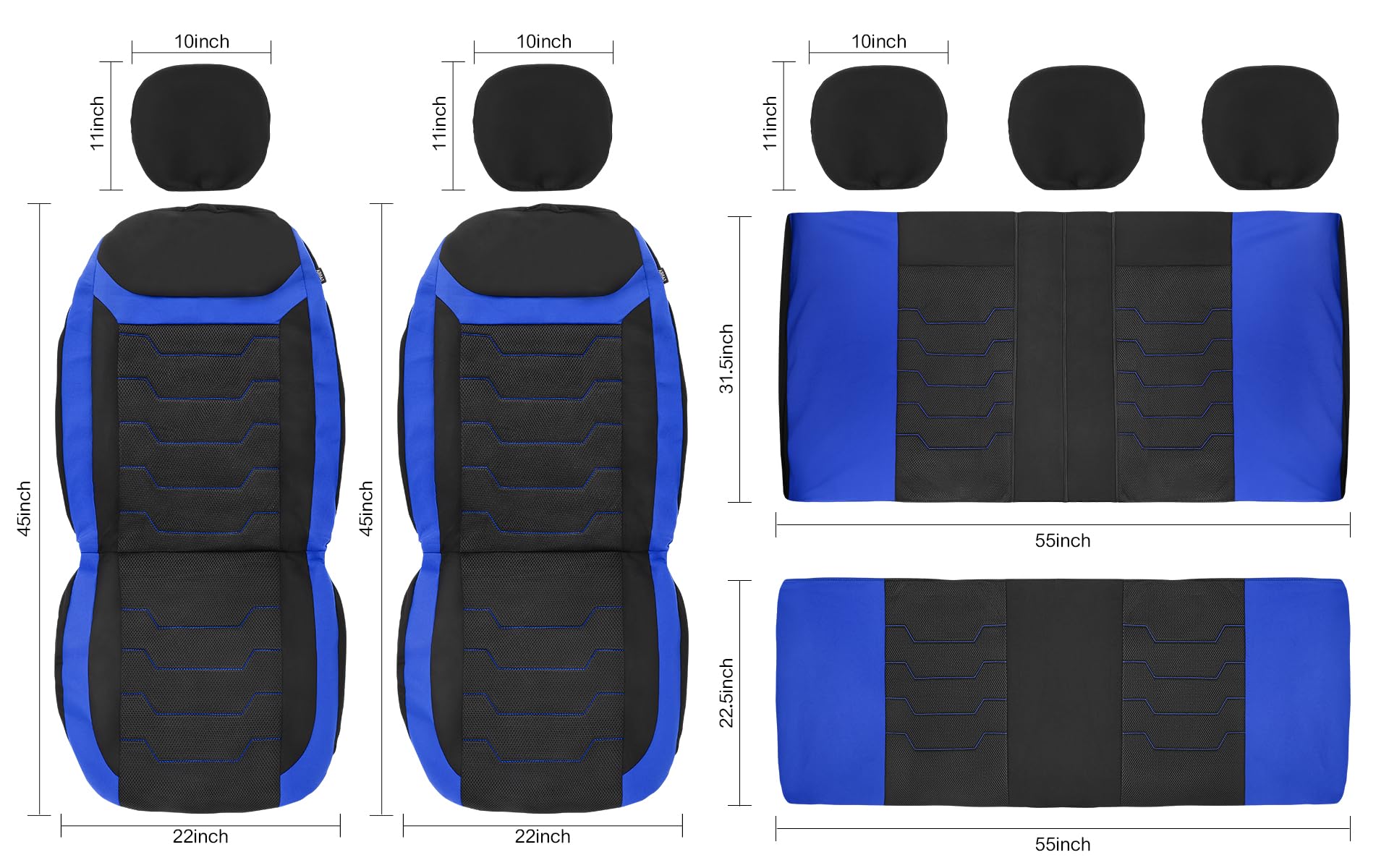 CAROMOP Breathable Car Seat Covers Full Seats,3D Air Mesh Cloth Seat Covers for Cars, Split Bench Compatible Car Interior Covers, Universal Fit Most Car Sedan Truck SUV(Black/Blue)