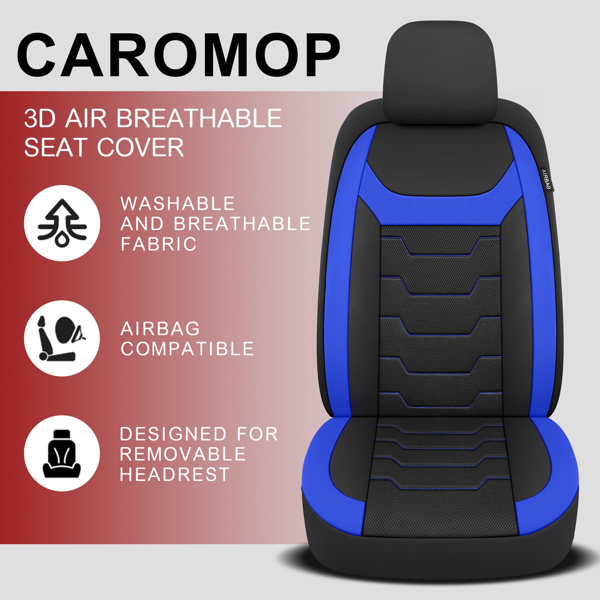 CAROMOP Breathable Car Seat Covers Full Seats,3D Air Mesh Cloth Seat Covers for Cars, Split Bench Compatible Car Interior Covers, Universal Fit Most Car Sedan Truck SUV(Black/Blue)