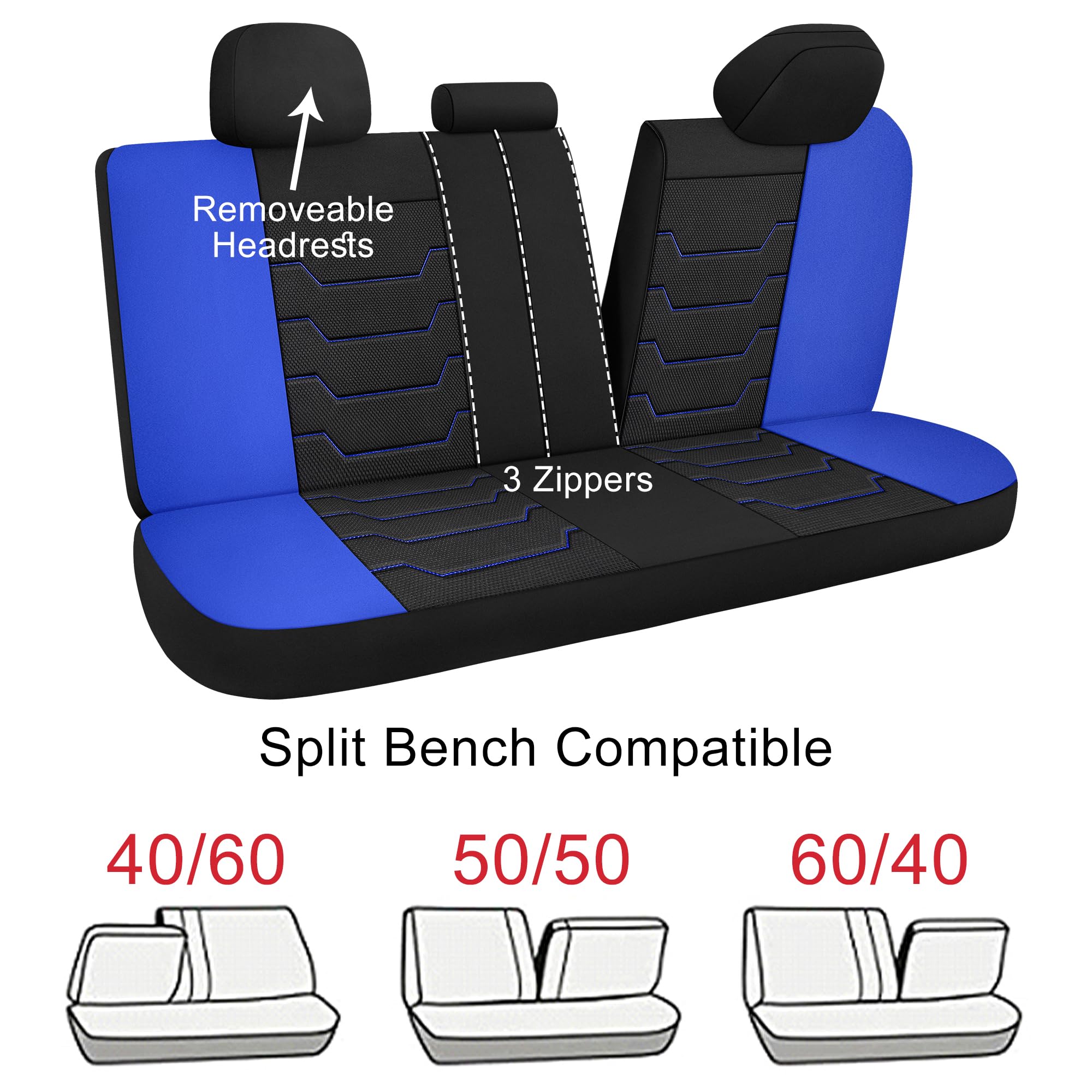 CAROMOP Breathable Car Seat Covers Full Seats,3D Air Mesh Cloth Seat Covers for Cars, Split Bench Compatible Car Interior Covers, Universal Fit Most Car Sedan Truck SUV(Black/Blue)