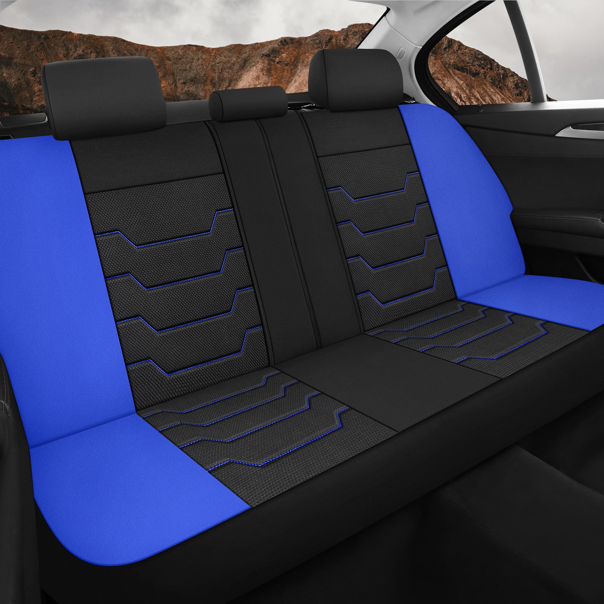 CAROMOP Breathable Car Seat Covers Full Seats,3D Air Mesh Cloth Seat Covers for Cars, Split Bench Compatible Car Interior Covers, Universal Fit Most Car Sedan Truck SUV(Black/Blue)