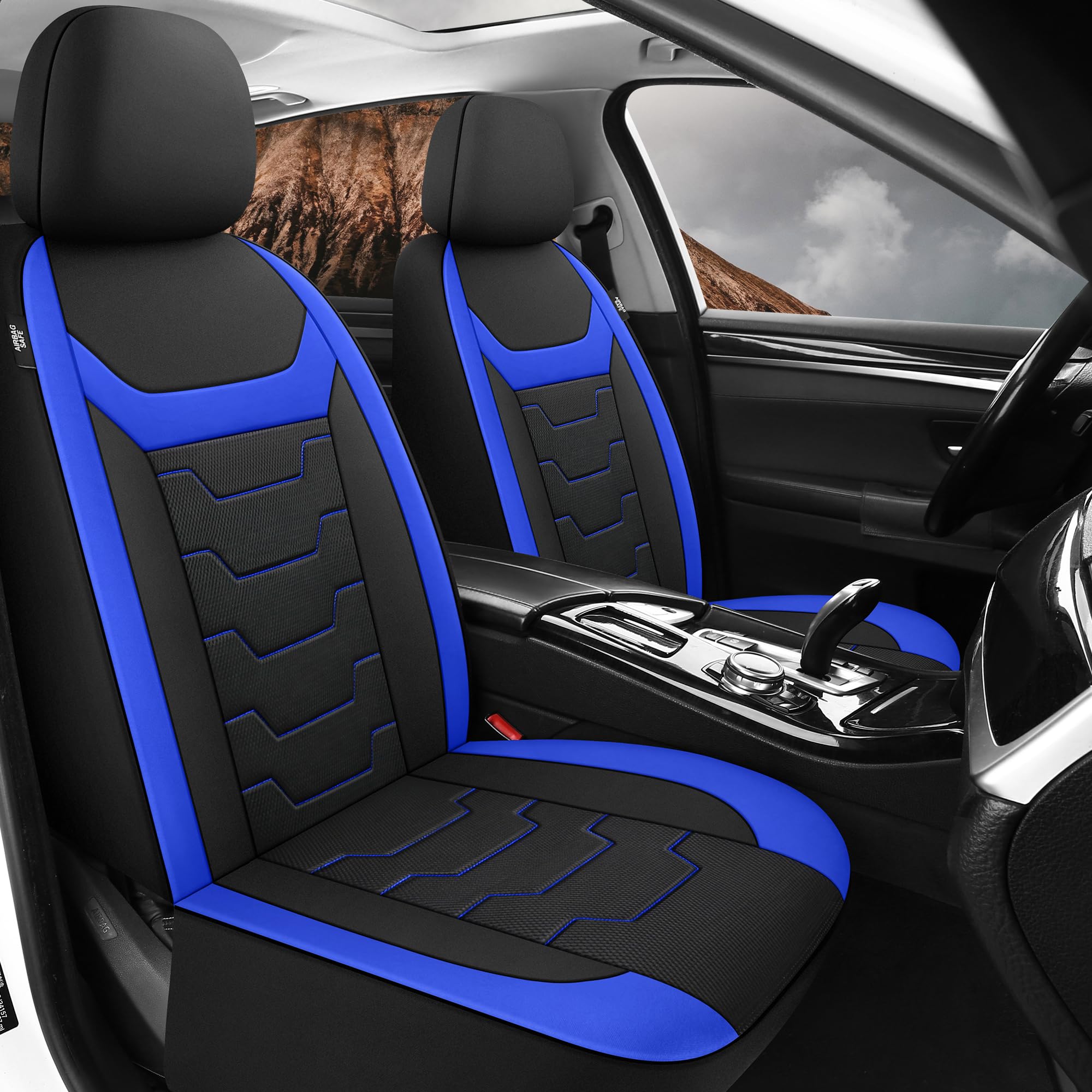 CAROMOP Breathable Car Seat Covers Full Seats,3D Air Mesh Cloth Seat Covers for Cars, Split Bench Compatible Car Interior Covers, Universal Fit Most Car Sedan Truck SUV(Black/Blue)