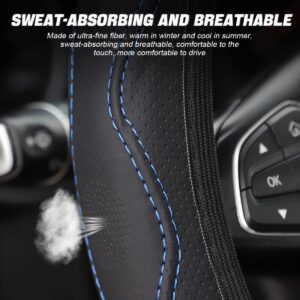 LoyaForba Car Steering Wheel Cover, Non-Slip Microfiber Leather Steering Wheel Cover, Breathable Vehicle Soft Handle Protector, Universal Automotive Interior Accessories for Women Men Girls (Blue)