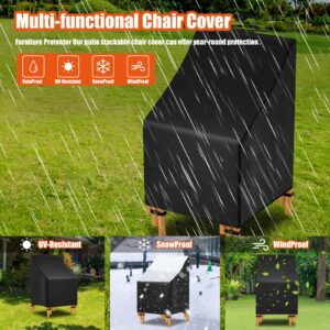 Likorlove Stackable Patio Chair Cover, 25"W x 25"D x 47"H Stacking Outdoor Chair Cover Waterproof High Back Patio Furniture Covers Stacked Chairs, Fits for 4-6 Stackable Dining Chairs, Black (1 Pack)