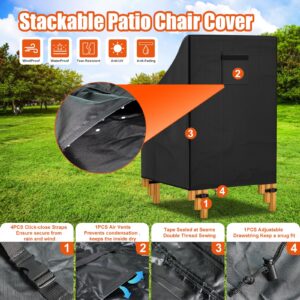 Likorlove Stackable Patio Chair Cover, 25"W x 25"D x 47"H Stacking Outdoor Chair Cover Waterproof High Back Patio Furniture Covers Stacked Chairs, Fits for 4-6 Stackable Dining Chairs, Black (1 Pack)