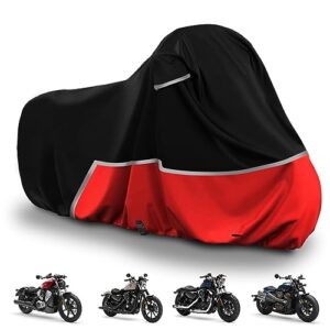 Waterproof Motorcycle Cover Replace for Harley Davidson Sport Models, 420D Oxford Cloth Nightster, Sportster Motorcycle Cover with Reflective Strips for Snow Rain Dust Hail Protection