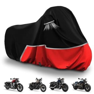 Waterproof Motorcycle Cover Replace for Harley Davidson Sport Models, 420D Oxford Cloth Nightster, Sportster Motorcycle Cover with Reflective Strips for Snow Rain Dust Hail Protection